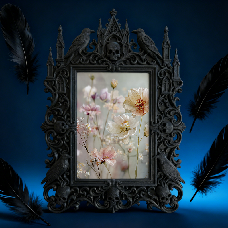 Artisanal Gothic Dark-style Photo Frame | Witchy Tarot Bag Craft Shop Decor, Photo Ornament, Wall-mountable & Tabletop, Frosted Frame