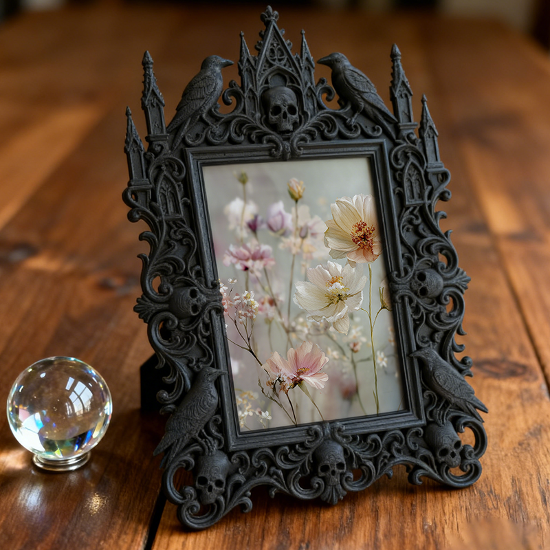 Artisanal Gothic Dark-style Photo Frame | Witchy Tarot Bag Craft Shop Decor, Photo Ornament, Wall-mountable & Tabletop, Frosted Frame
