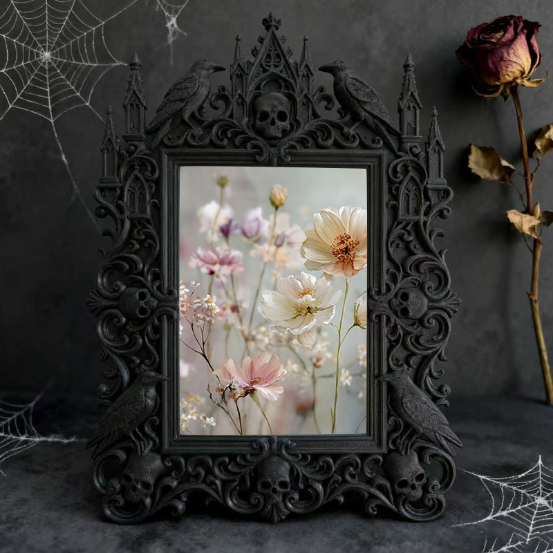 Artisanal Gothic Dark-style Photo Frame | Witchy Tarot Bag Craft Shop Decor, Photo Ornament, Wall-mountable & Tabletop, Frosted Frame