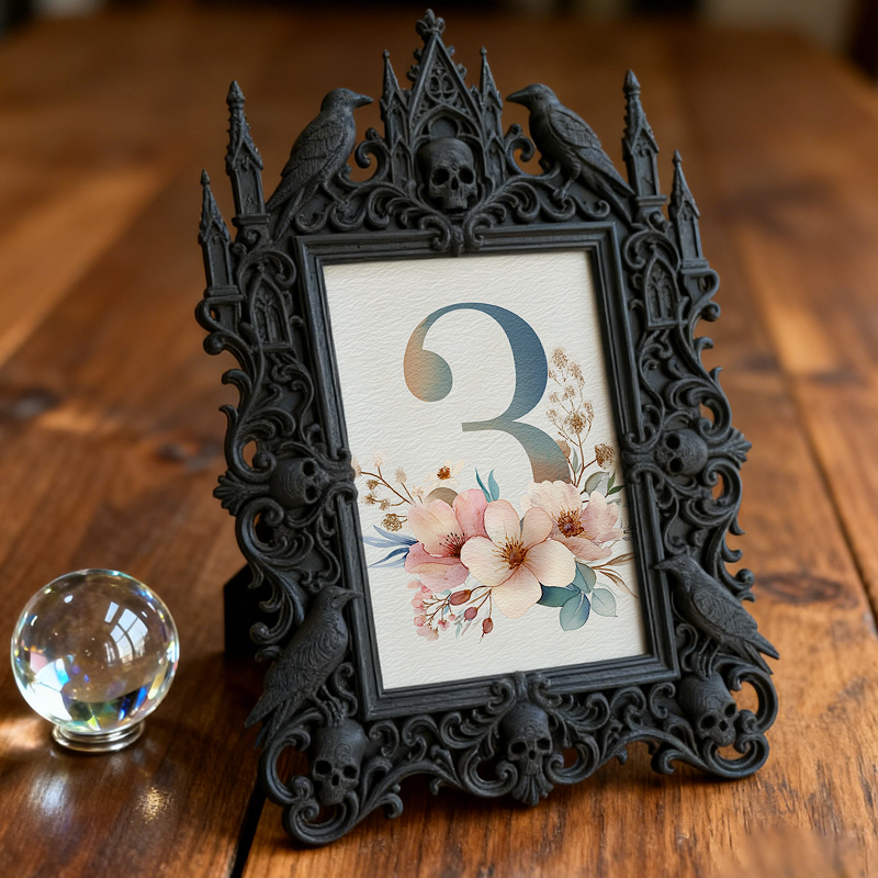 Edgy Gothic Dark-style Photo Frame | Dark Dried Botanical Shop Decor, Photo Ornament, Wall-mountable & Tabletop, Natural Frame