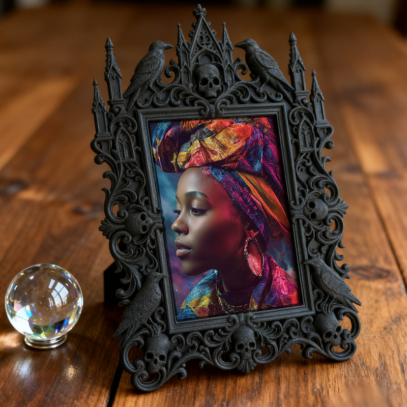 Artisanal Gothic Dark-style Photo Frame | Witchy Spell Candle Shop Decor, Photo Ornament, Dual-use Display, Sturdy Frame