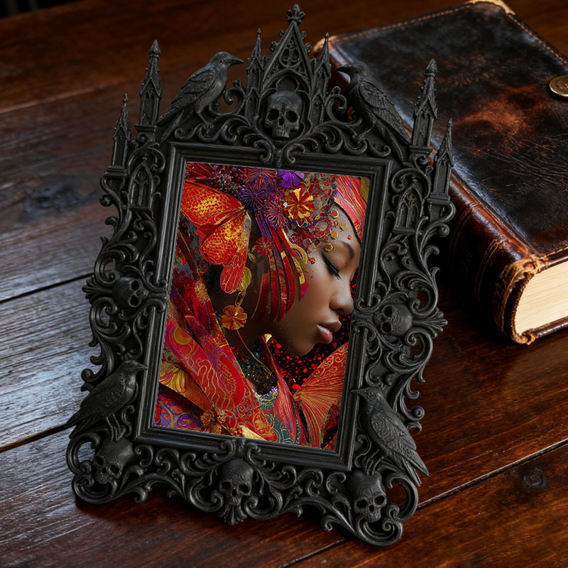 Rebellious Gothic Dark-style Photo Frame | Gothic Pet Bandana Handmade Shop Decor, Photo Ornament, Wall-mountable & Tabletop, Cute Frame