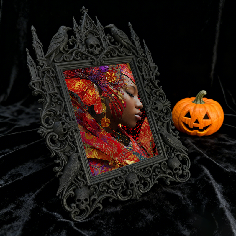 Rebellious Gothic Dark-style Photo Frame | Gothic Pet Bandana Handmade Shop Decor, Photo Ornament, Wall-mountable & Tabletop, Cute Frame