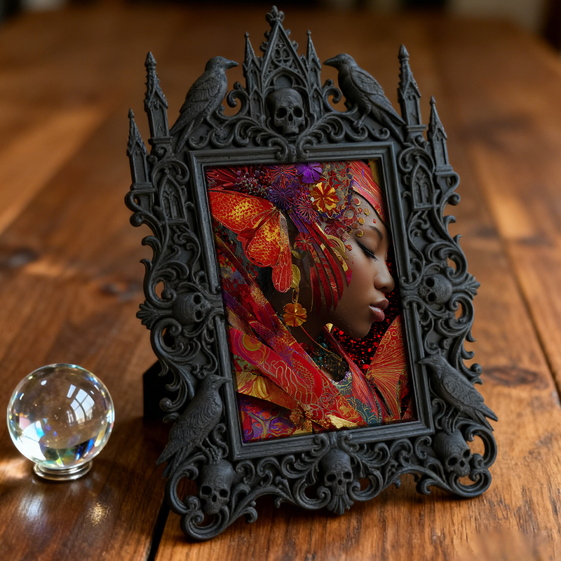 Rebellious Gothic Dark-style Photo Frame | Gothic Pet Bandana Handmade Shop Decor, Photo Ornament, Wall-mountable & Tabletop, Cute Frame