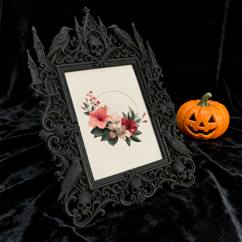 Artisanal Gothic Dark-style Photo Frame | Witchy Lunar Calendar Shop Decor, Photo Ornament, Wall-mountable & Tabletop, Celestial Frame