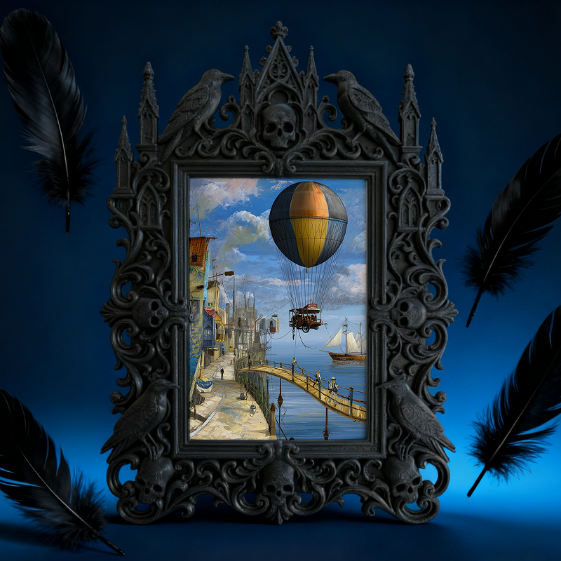 Artisanal Gothic Dark-style Photo Frame | Witchy Crystal Sphere Shop Decor, Photo Ornament, Dual-use Display, Sparkly Frame