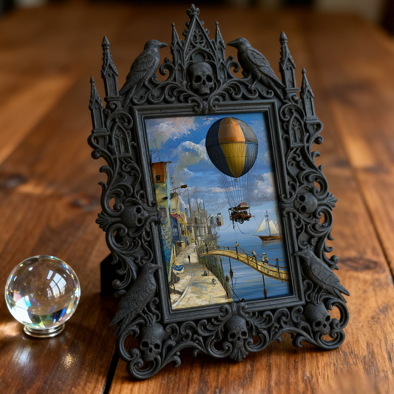 Artisanal Gothic Dark-style Photo Frame | Witchy Crystal Sphere Shop Decor, Photo Ornament, Dual-use Display, Sparkly Frame