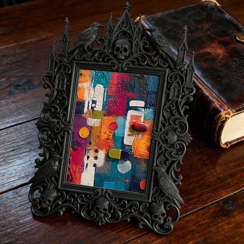 Collector’s Gothic Dark-style Photo Frame | Dark Fantasy RPG Terrain Shop Decor, Photo Ornament, Wall-mountable & Tabletop, Detailed Frame