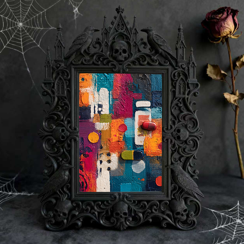 Collector’s Gothic Dark-style Photo Frame | Dark Fantasy RPG Terrain Shop Decor, Photo Ornament, Wall-mountable & Tabletop, Detailed Frame