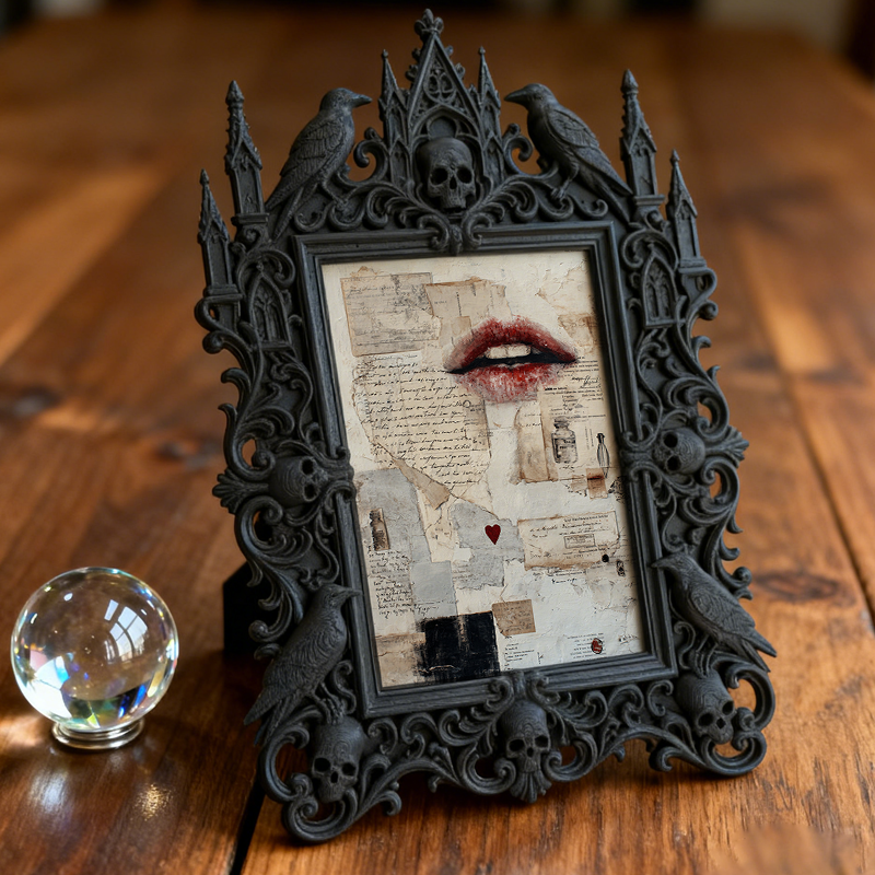 Edgy Gothic Dark-style Photo Frame | Gothic Front Porch Halloween Decor, Photo Ornament, Dual-use Display, Outdoor Frame