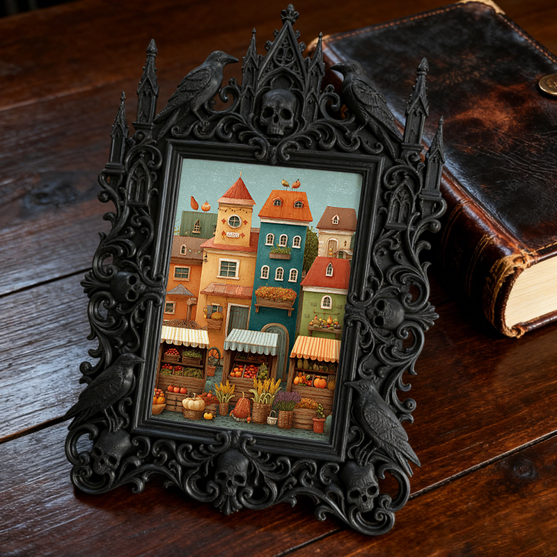 Premium Gothic Dark-style Photo Frame | Witchy Crystal Shop Shelf Decor, Photo Ornament, Wall-mountable & Tabletop, Scratch-resistant Frame