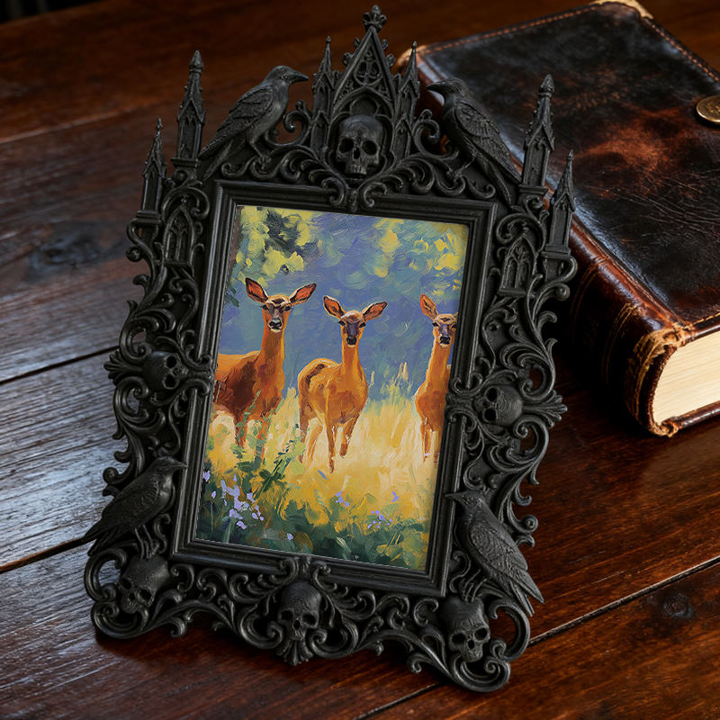 Stylish Gothic Dark-style Photo Frame | Punk Rock Concert Merch Booth Decor, Photo Ornament, Wall-mountable & Tabletop, Slim Frame