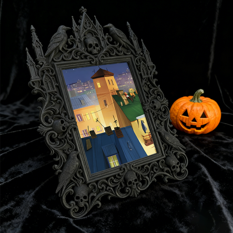 Trendy Gothic Dark-style Photo Frame | Halloween Haunted House Photo Spot Decor, Photo Ornament, Wall-mountable & Tabletop, Lightweight Fram
