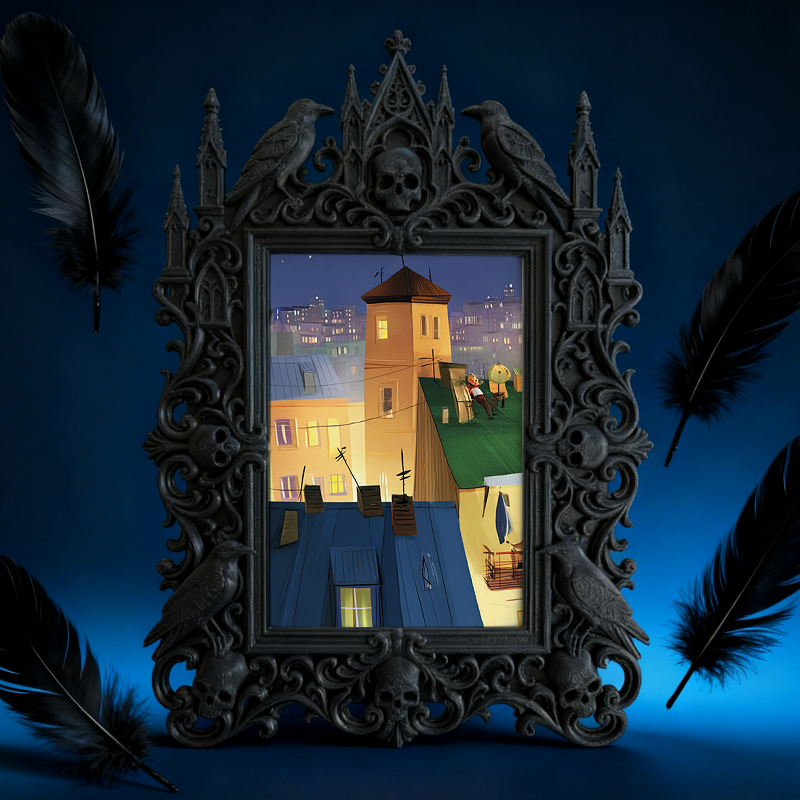 Trendy Gothic Dark-style Photo Frame | Halloween Haunted House Photo Spot Decor, Photo Ornament, Wall-mountable & Tabletop, Lightweight Fram