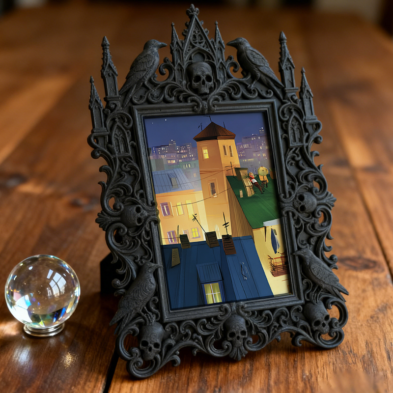 Trendy Gothic Dark-style Photo Frame | Halloween Haunted House Photo Spot Decor, Photo Ornament, Wall-mountable & Tabletop, Lightweight Fram