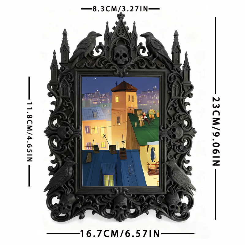 Trendy Gothic Dark-style Photo Frame | Halloween Haunted House Photo Spot Decor, Photo Ornament, Wall-mountable & Tabletop, Lightweight Fram