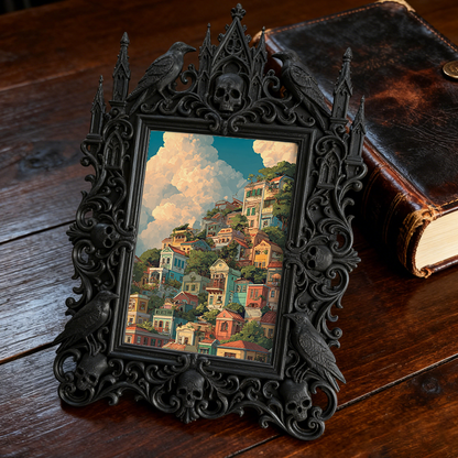 Stylish Gothic Dark-style Photo Frame | Dark Art Gallery Gift Shop Decor, Photo Ornament, Wall-mountable & Tabletop, Slim Frame