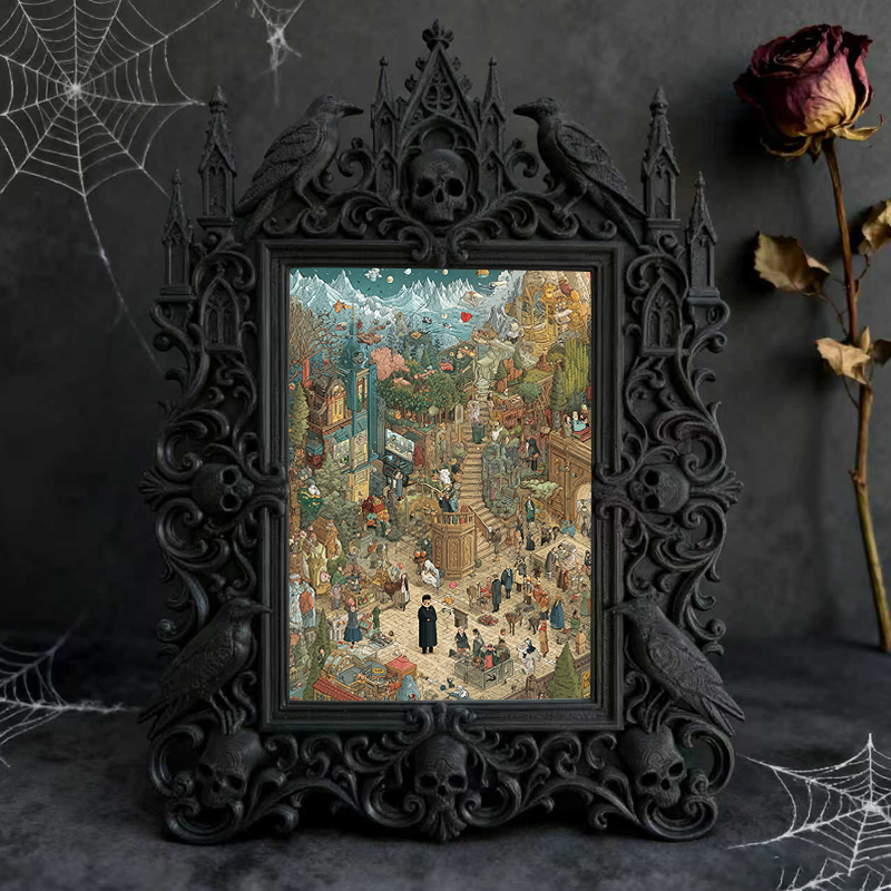 Sophisticated Gothic Dark-style Photo Frame | Paranormal Museum Gift Shop Decor, Photo Ornament, Wall-mountable & Tabletop, Elegant Frame