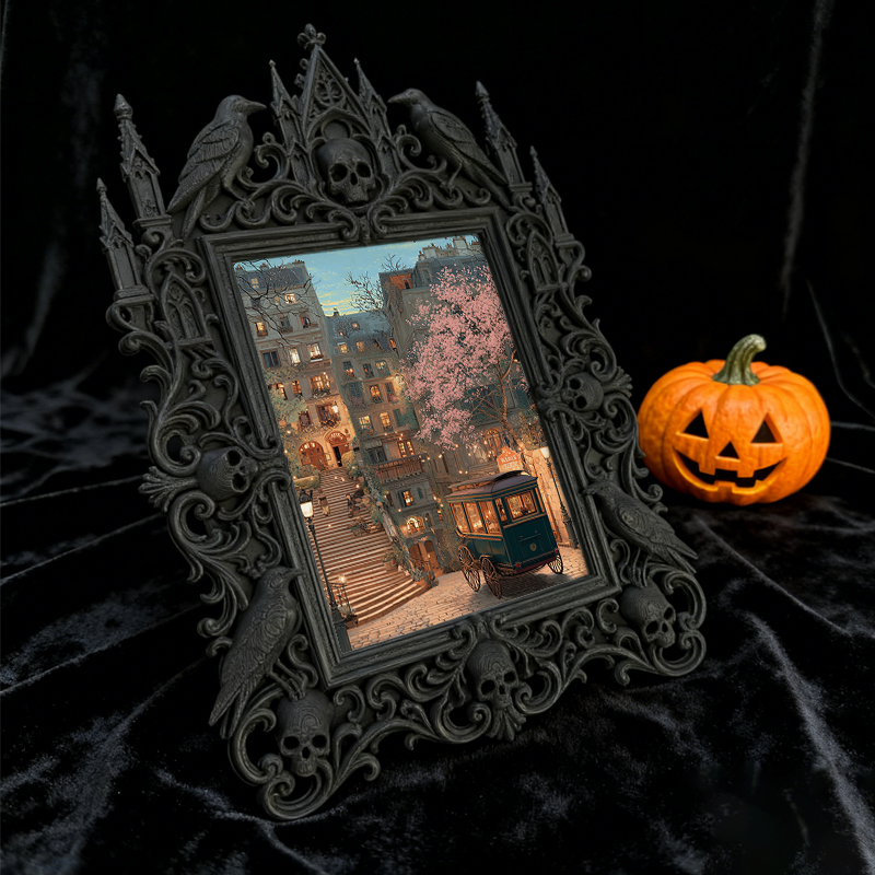 Highly-rated Gothic Dark-style Photo Frame | Occult Crystal Ball Reading Nook Decor, Photo Ornament, Wall-mountable & Tabletop, Scratch-resi