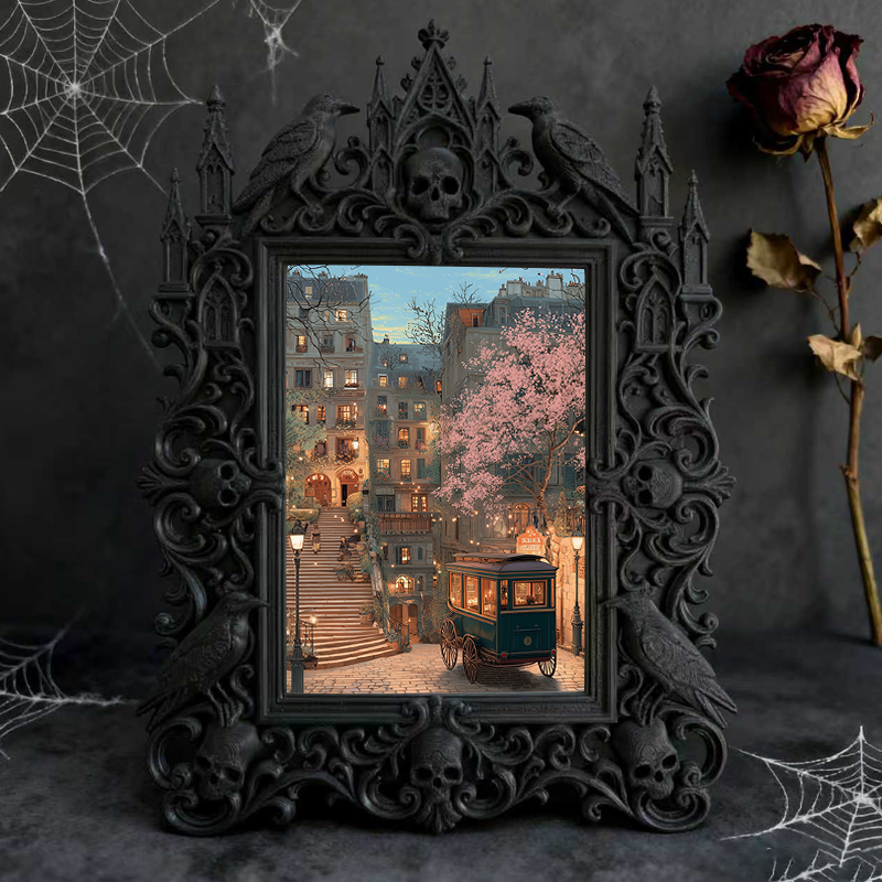 Highly-rated Gothic Dark-style Photo Frame | Occult Crystal Ball Reading Nook Decor, Photo Ornament, Wall-mountable & Tabletop, Scratch-resi
