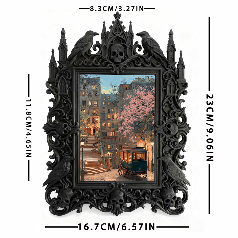 Highly-rated Gothic Dark-style Photo Frame | Occult Crystal Ball Reading Nook Decor, Photo Ornament, Wall-mountable & Tabletop, Scratch-resi