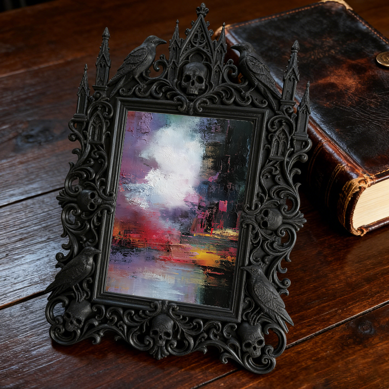 Must-buy Gothic Dark-style Photo Frame | Dark Floral Funeral Memorial Corner Decor, Photo Ornament, Dual-use Display, Sturdy Frame