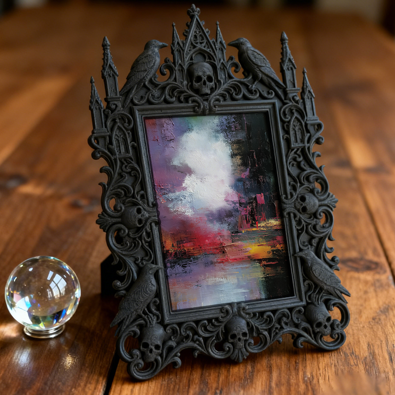 Must-buy Gothic Dark-style Photo Frame | Dark Floral Funeral Memorial Corner Decor, Photo Ornament, Dual-use Display, Sturdy Frame