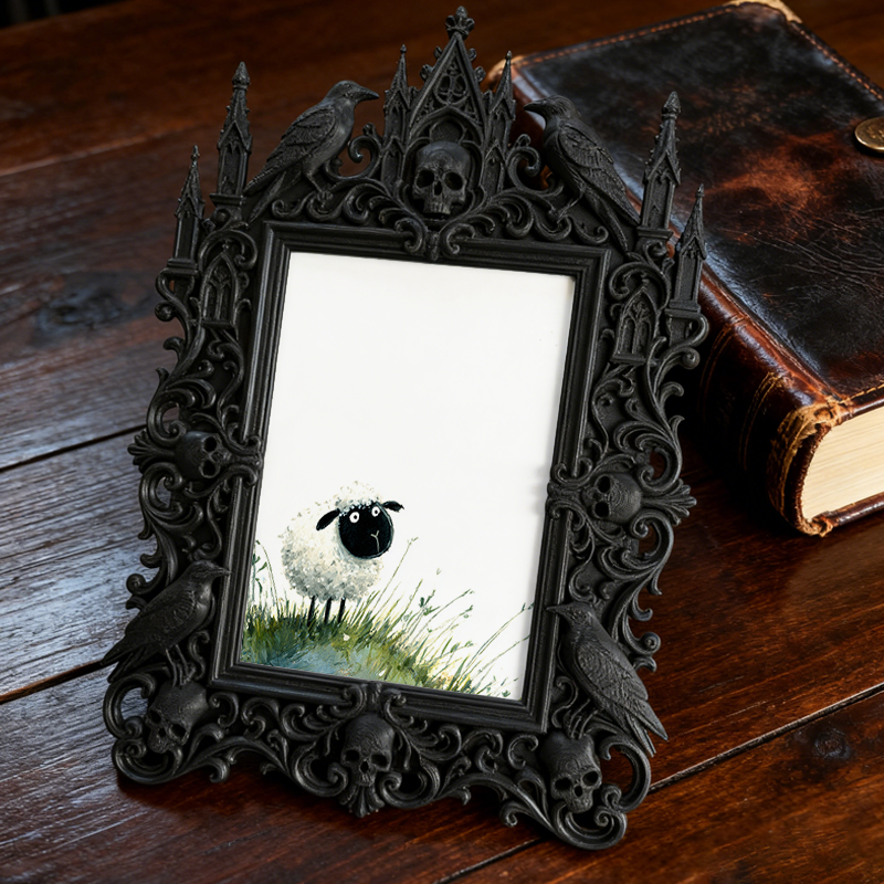 Elegant Gothic Dark-style Photo Frame | Dark Calligraphy Wedding Invitation Display, Photo Ornament, Wall-mountable & Tabletop, Practical Fr
