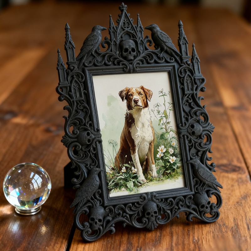 One-of-a-kind Gothic Dark-style Photo Frame | Witchy Herbal Tea Party Table Decor, Photo Ornament, Wall-mountable & Tabletop, Portable Frame
