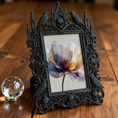 Viral Gothic Dark-style Photo Frame | Ghost-themed Escape Room Prize Display, Photo Ornament, Wall-mountable & Tabletop, Plastic Frame