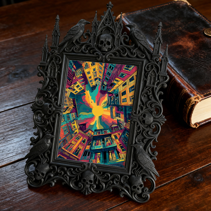 Fan-favorite Gothic Dark-style Photo Frame | Gothic Halloween Trick-or-Treat Station Decor, Photo Ornament, Wall-mountable & Tabletop, Light