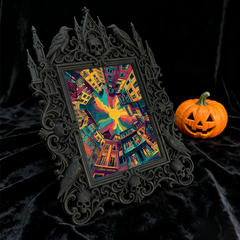 Fan-favorite Gothic Dark-style Photo Frame | Gothic Halloween Trick-or-Treat Station Decor, Photo Ornament, Wall-mountable & Tabletop, Light