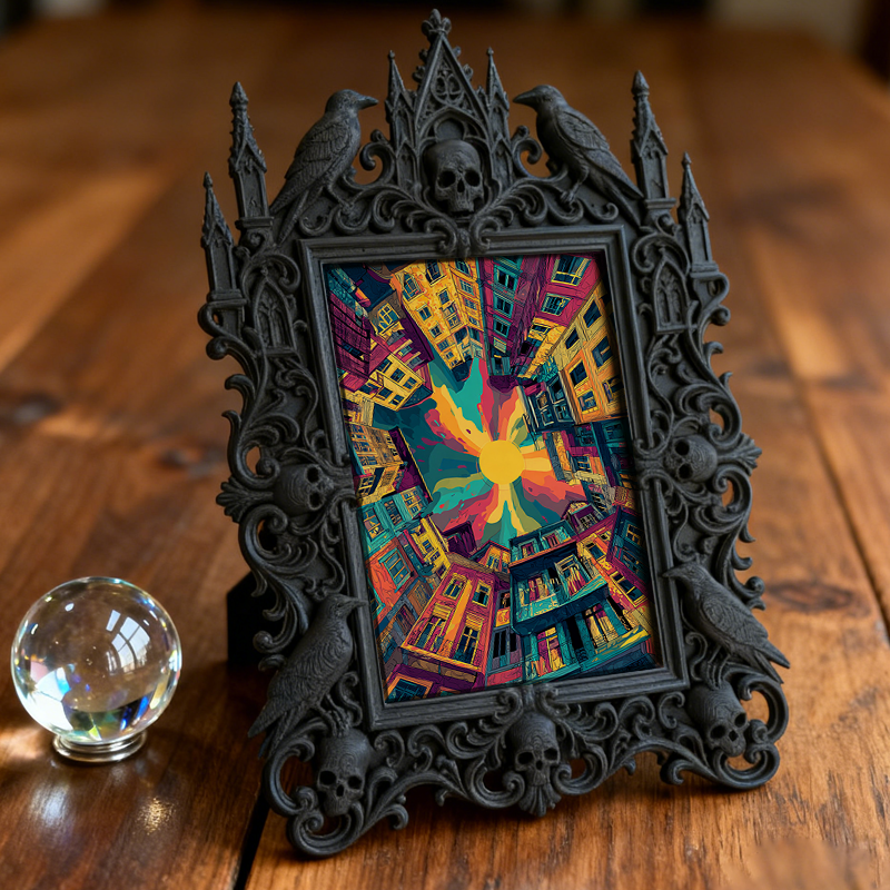 Fan-favorite Gothic Dark-style Photo Frame | Gothic Halloween Trick-or-Treat Station Decor, Photo Ornament, Wall-mountable & Tabletop, Light