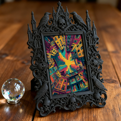 Fan-favorite Gothic Dark-style Photo Frame | Gothic Halloween Trick-or-Treat Station Decor, Photo Ornament, Wall-mountable & Tabletop, Light
