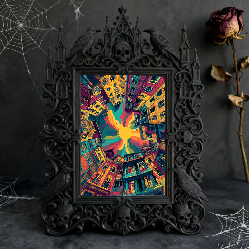 Fan-favorite Gothic Dark-style Photo Frame | Gothic Halloween Trick-or-Treat Station Decor, Photo Ornament, Wall-mountable & Tabletop, Light