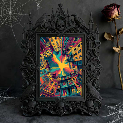 Fan-favorite Gothic Dark-style Photo Frame | Gothic Halloween Trick-or-Treat Station Decor, Photo Ornament, Wall-mountable & Tabletop, Light