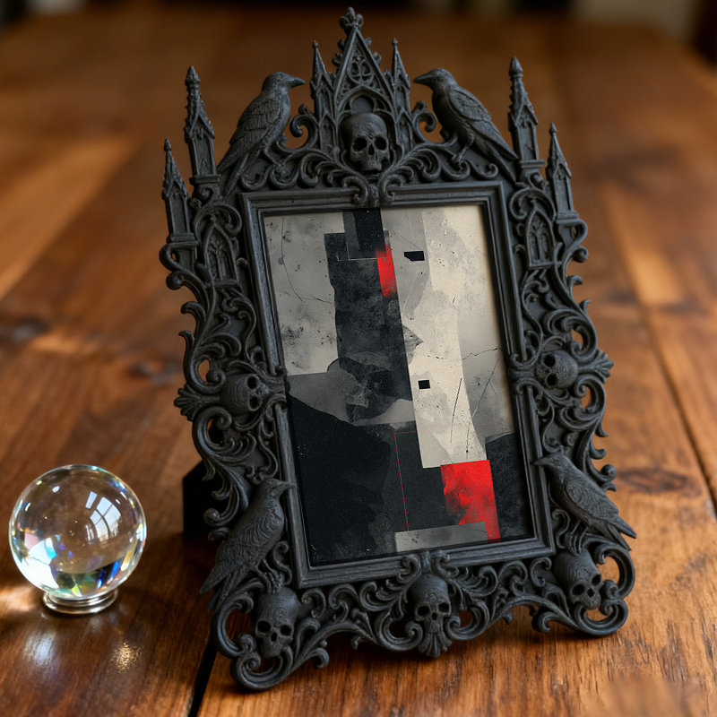 Chic Gothic Dark-style Photo Frame | Gothic Lipstick Boutique Display Decor, Photo Ornament, Wall-mountable & Tabletop, High-gloss Frame