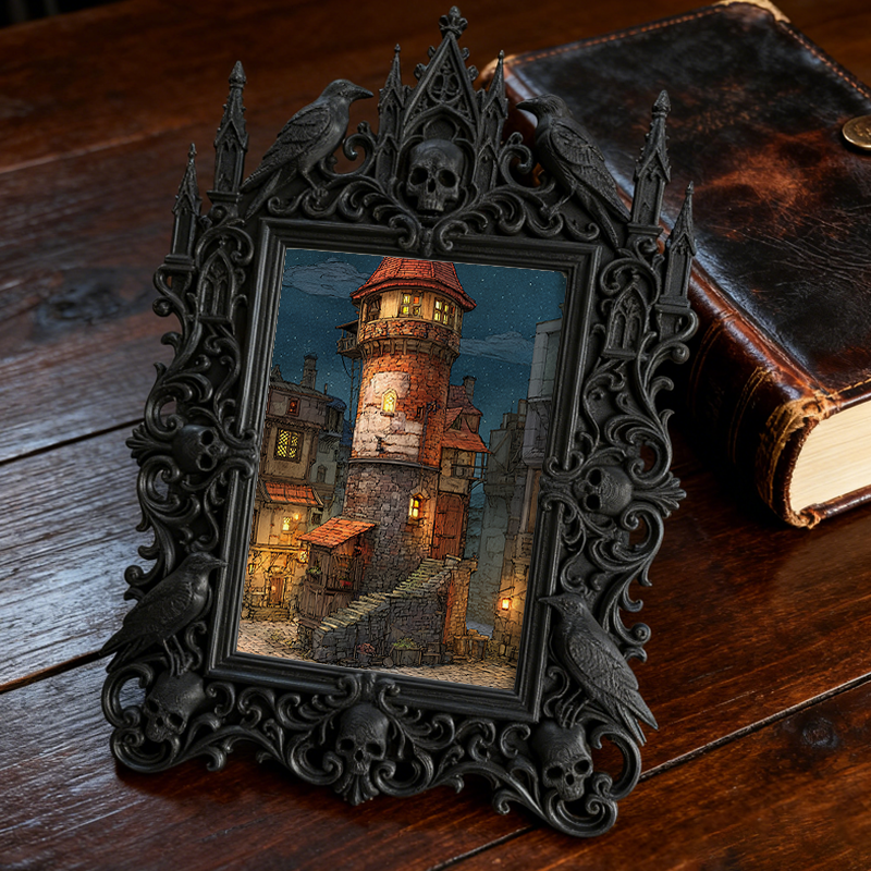 Eye-catching Gothic Dark-style Photo Frame | Gothic Cat Caf茅 Photo Display Decor, Photo Ornament, Dual-use Display, Cute Frame