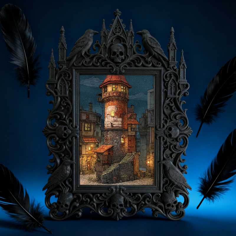 Eye-catching Gothic Dark-style Photo Frame | Gothic Cat Caf茅 Photo Display Decor, Photo Ornament, Dual-use Display, Cute Frame
