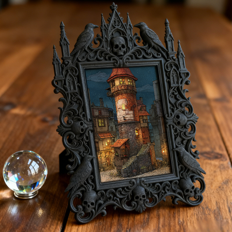 Eye-catching Gothic Dark-style Photo Frame | Gothic Cat Caf茅 Photo Display Decor, Photo Ornament, Dual-use Display, Cute Frame