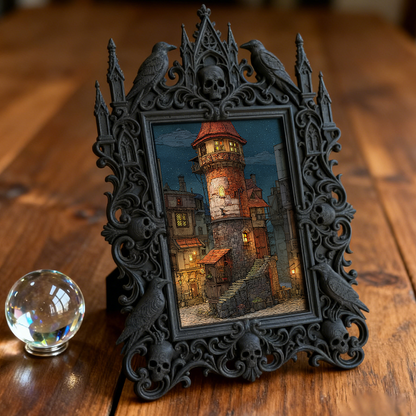 Eye-catching Gothic Dark-style Photo Frame | Gothic Cat Caf茅 Photo Display Decor, Photo Ornament, Dual-use Display, Cute Frame