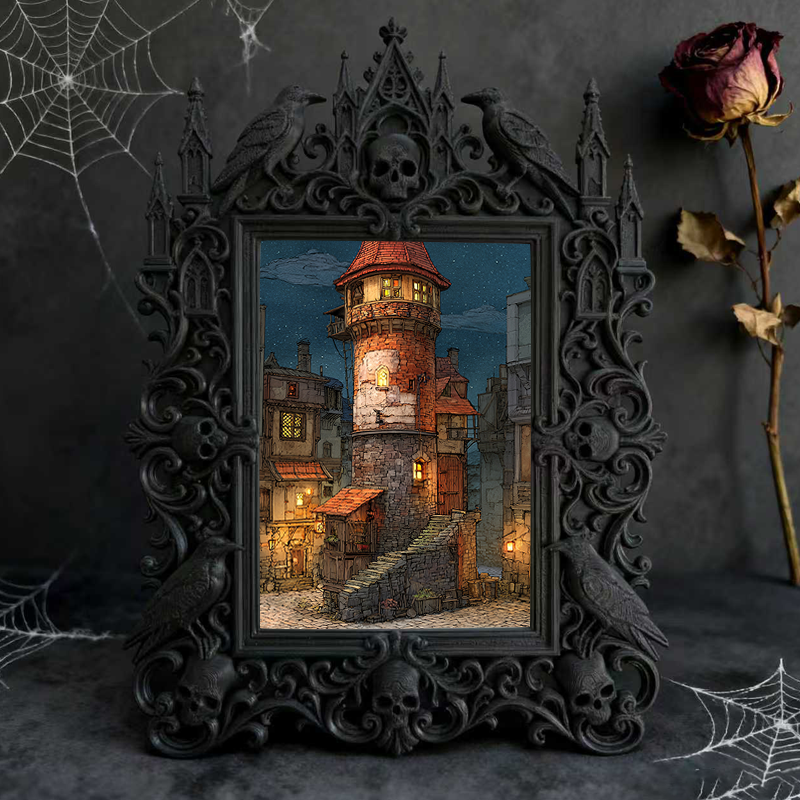 Eye-catching Gothic Dark-style Photo Frame | Gothic Cat Caf茅 Photo Display Decor, Photo Ornament, Dual-use Display, Cute Frame