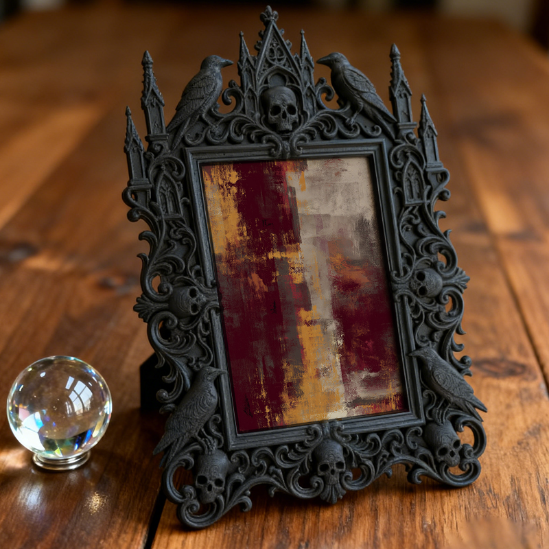 Viral Gothic Dark-style Photo Frame | Gothic Backyard Bonfire Party Decor, Photo Ornament, Wall-mountable & Tabletop, Plastic Frame