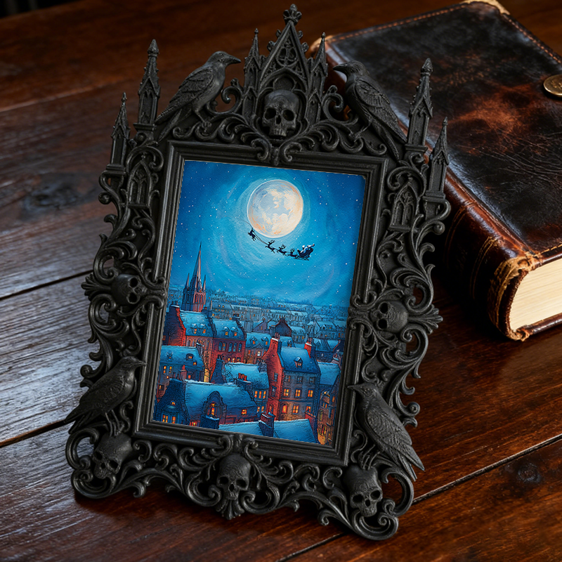 Trending Gothic Dark-style Photo Frame | Dark Floral Bouquet Shop Decor, Photo Ornament, Wall-mountable & Tabletop, Slim Frame