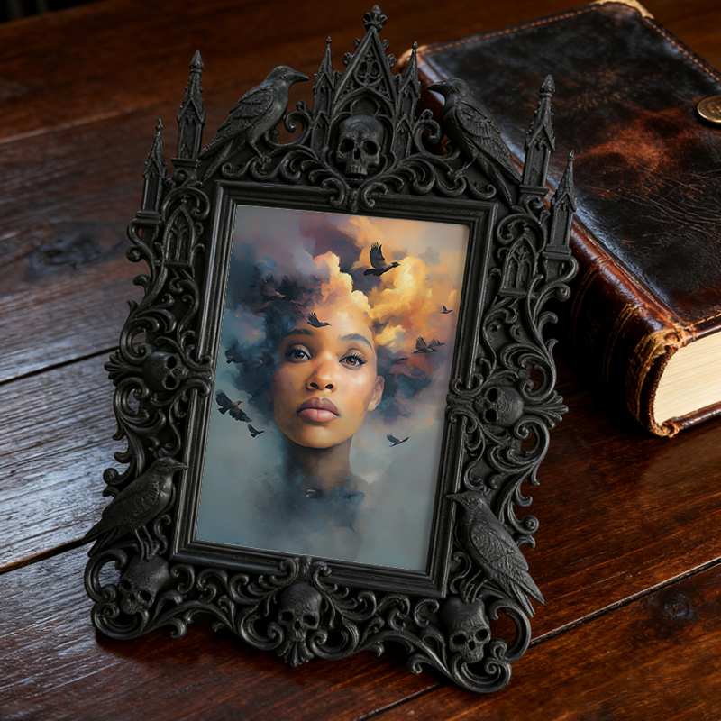 Customer-loved Gothic Dark-style Photo Frame | Horror Themed Board Game Night Decor, Photo Ornament, Wall-mountable & Tabletop, Lightweight 