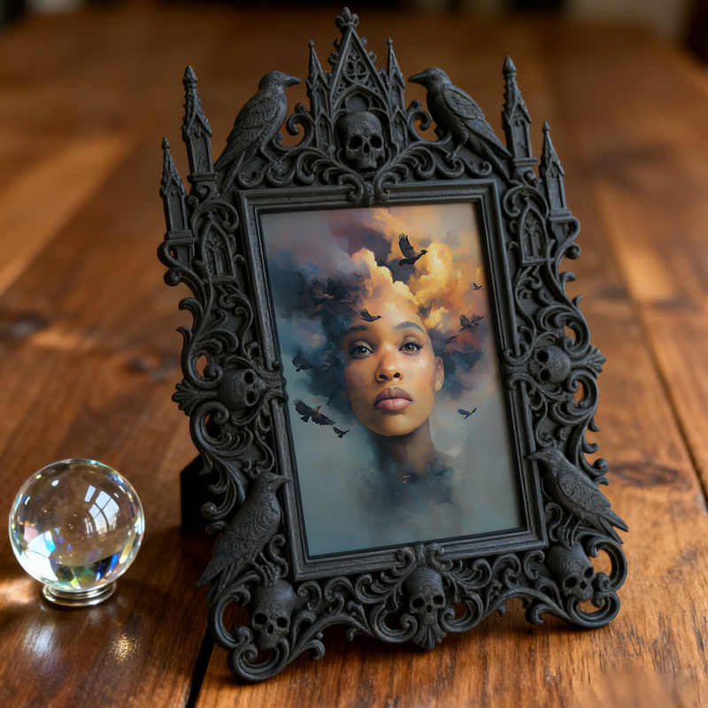 Customer-loved Gothic Dark-style Photo Frame | Horror Themed Board Game Night Decor, Photo Ornament, Wall-mountable & Tabletop, Lightweight 