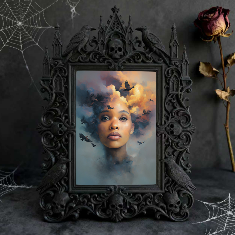 Customer-loved Gothic Dark-style Photo Frame | Horror Themed Board Game Night Decor, Photo Ornament, Wall-mountable & Tabletop, Lightweight 