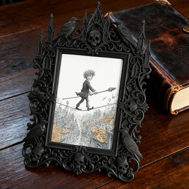 Trend-setting Gothic Dark-style Photo Frame | Punk Rock Themed Birthday Party Decor, Photo Ornament, Wall-mountable & Tabletop, Slim Frame