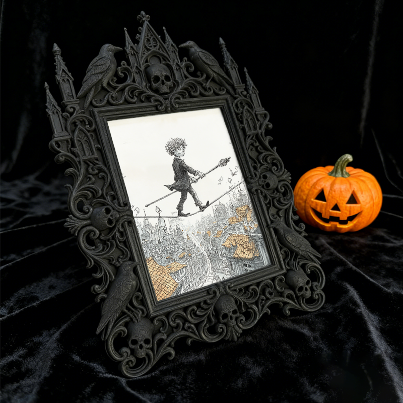 Trend-setting Gothic Dark-style Photo Frame | Punk Rock Themed Birthday Party Decor, Photo Ornament, Wall-mountable & Tabletop, Slim Frame