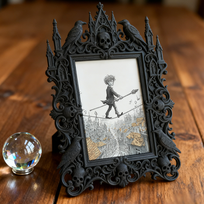 Trend-setting Gothic Dark-style Photo Frame | Punk Rock Themed Birthday Party Decor, Photo Ornament, Wall-mountable & Tabletop, Slim Frame